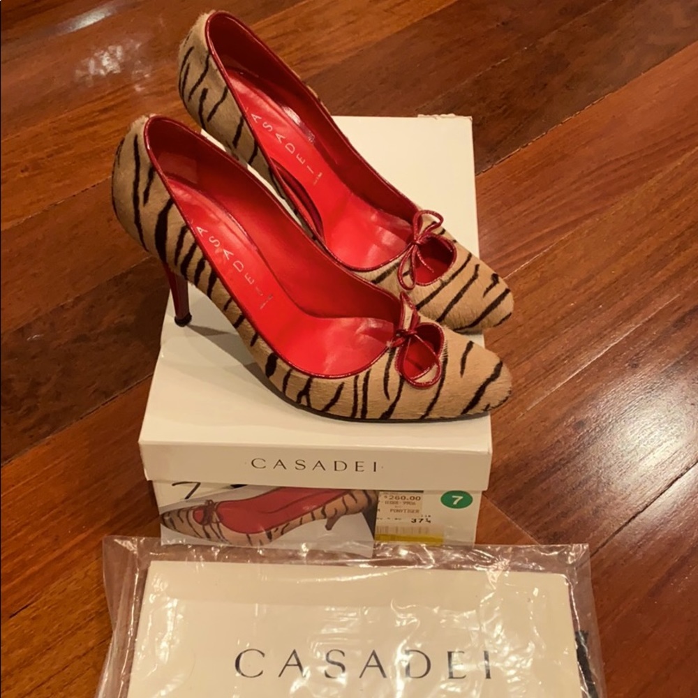 Casadei women pony tiger shoes red 7.5 leather